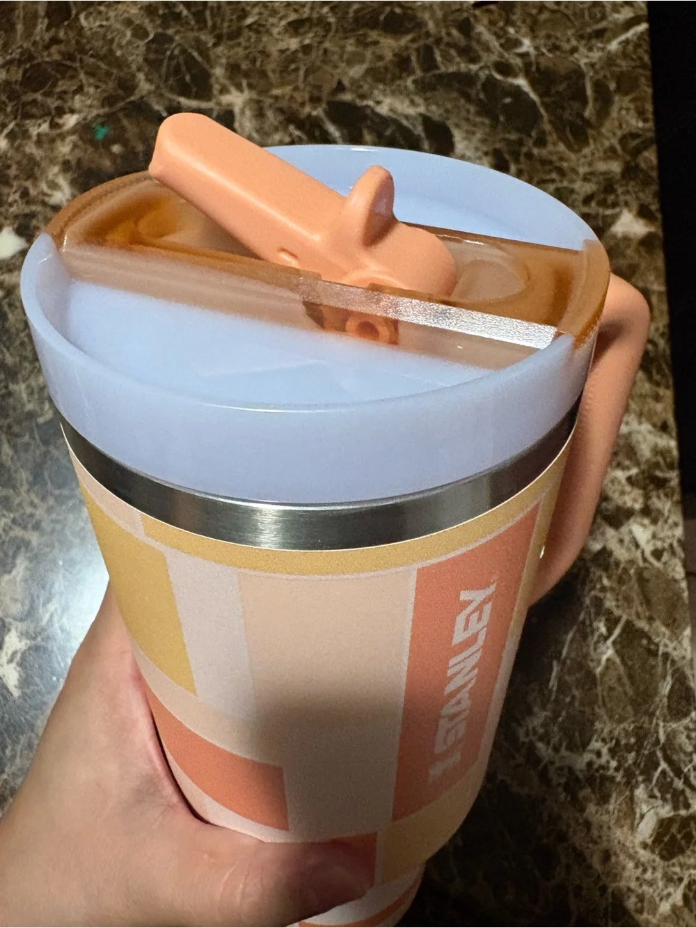Stanley Peach and Yellow Geometric Insulated Tumbler with Handle
